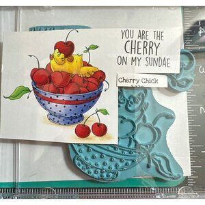 Stamping Bella Rubber Stamp- Cherry Chick With Bowl Of Cherries eb372